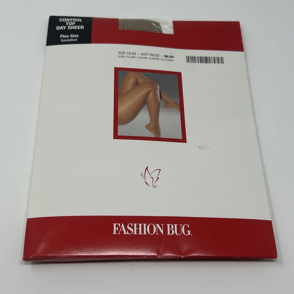 Control Top Fashion Bug Day Sheer Plus Size 1X-2X Black Sandalfoot Pantyhose